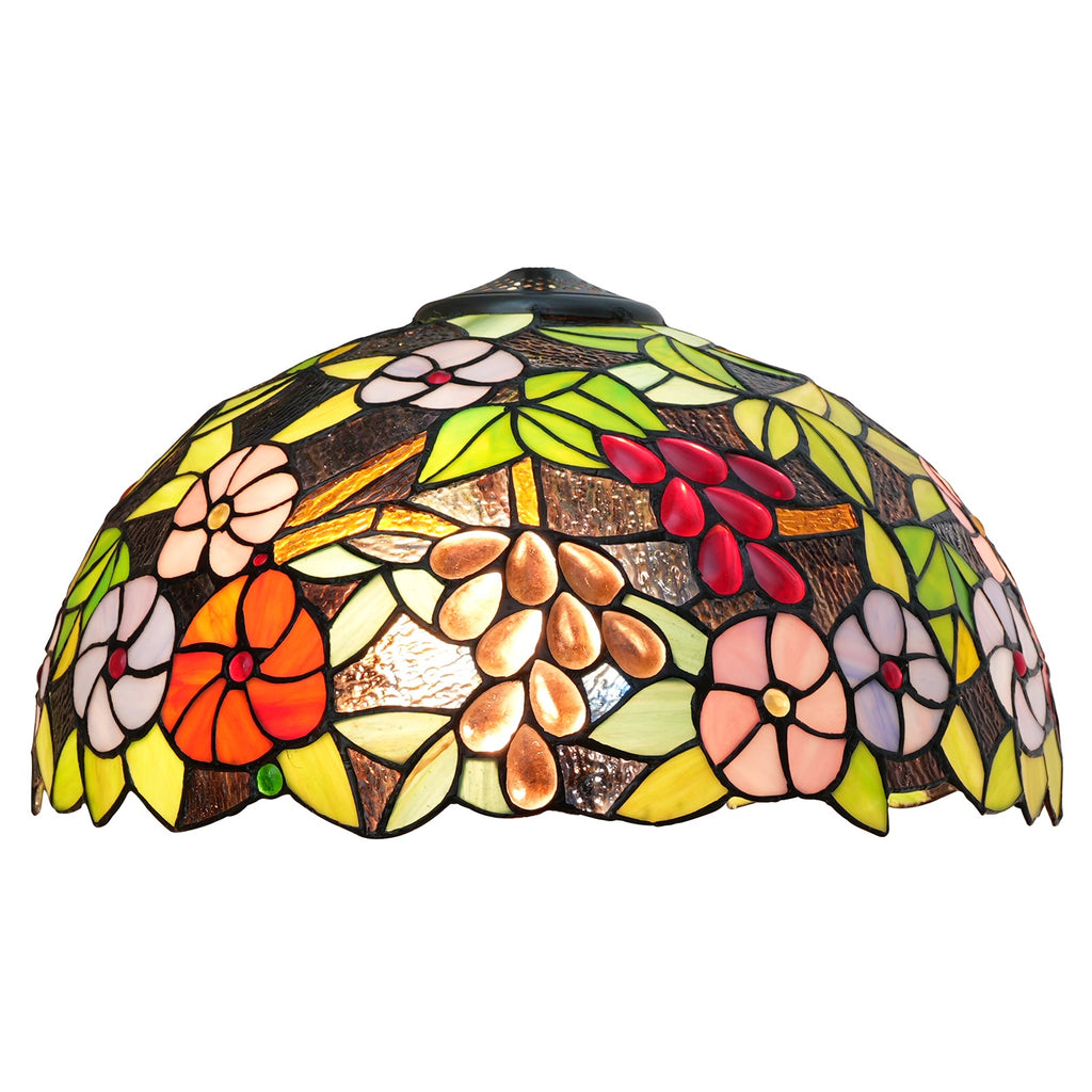 Tiffany-style stained glass lampshade with multicolored floral design