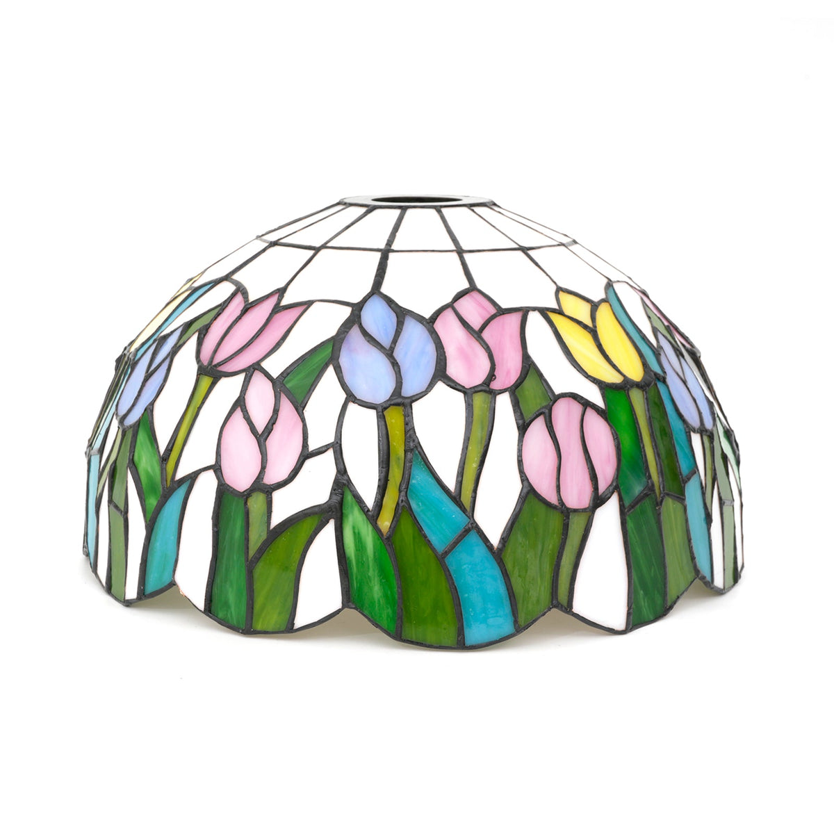 Tiffany-style stained glass lampshade with tulip flowers
