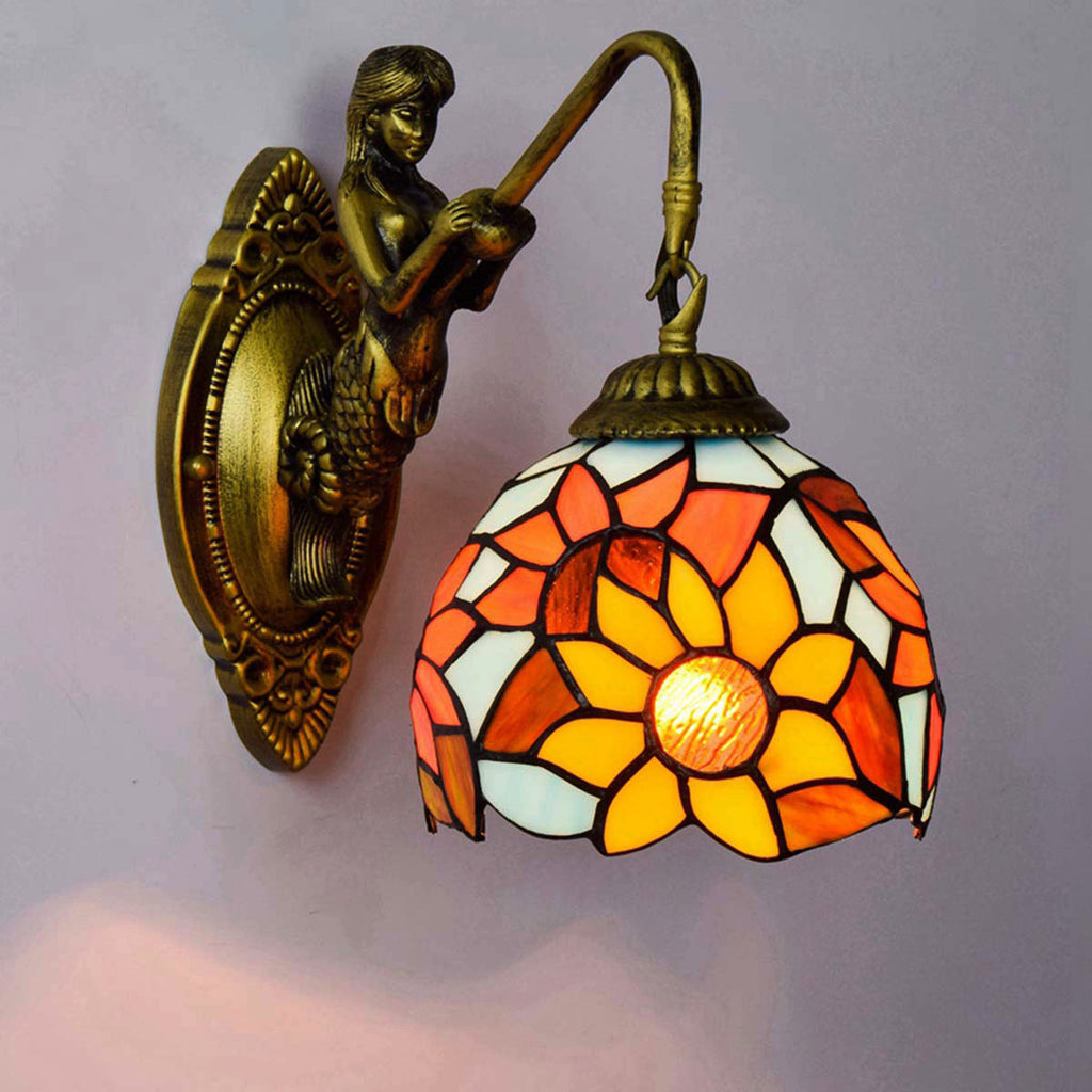 Tiffany Style Stained Glass Mermaid Wall Sconce