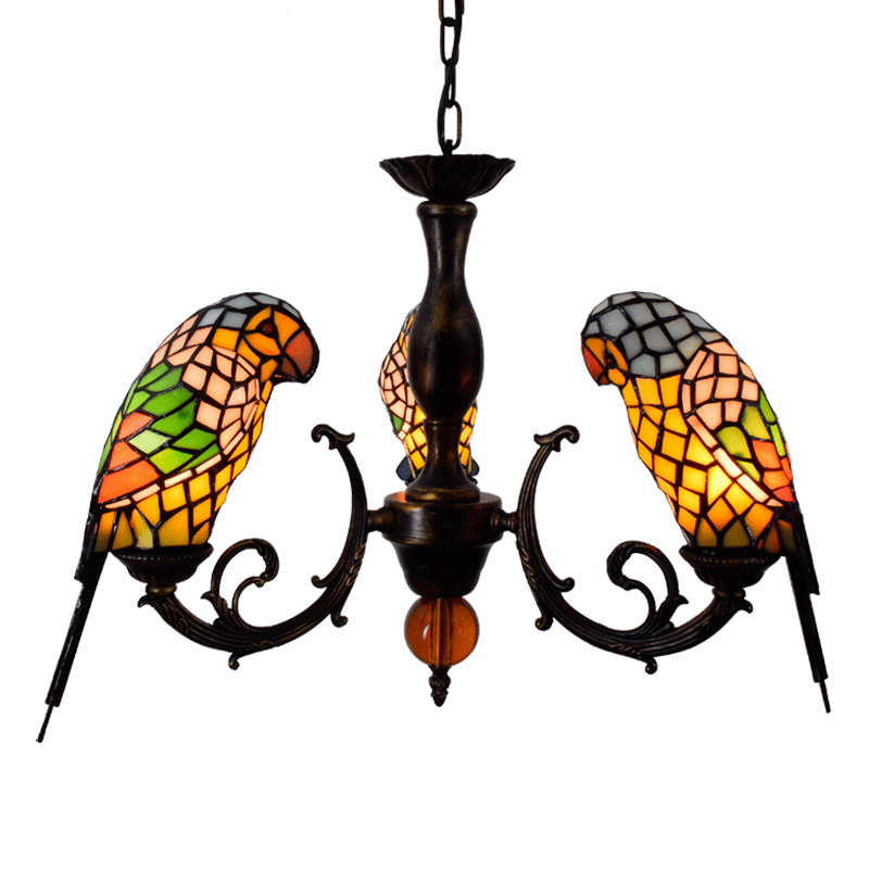 Tiffany Style Stained Glass Parrot Chandelier