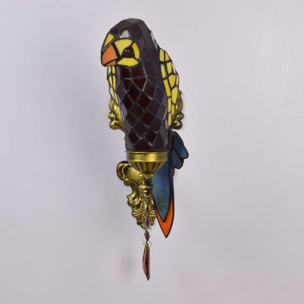 Tiffany Style Stained Glass Parrot Wall Sconce