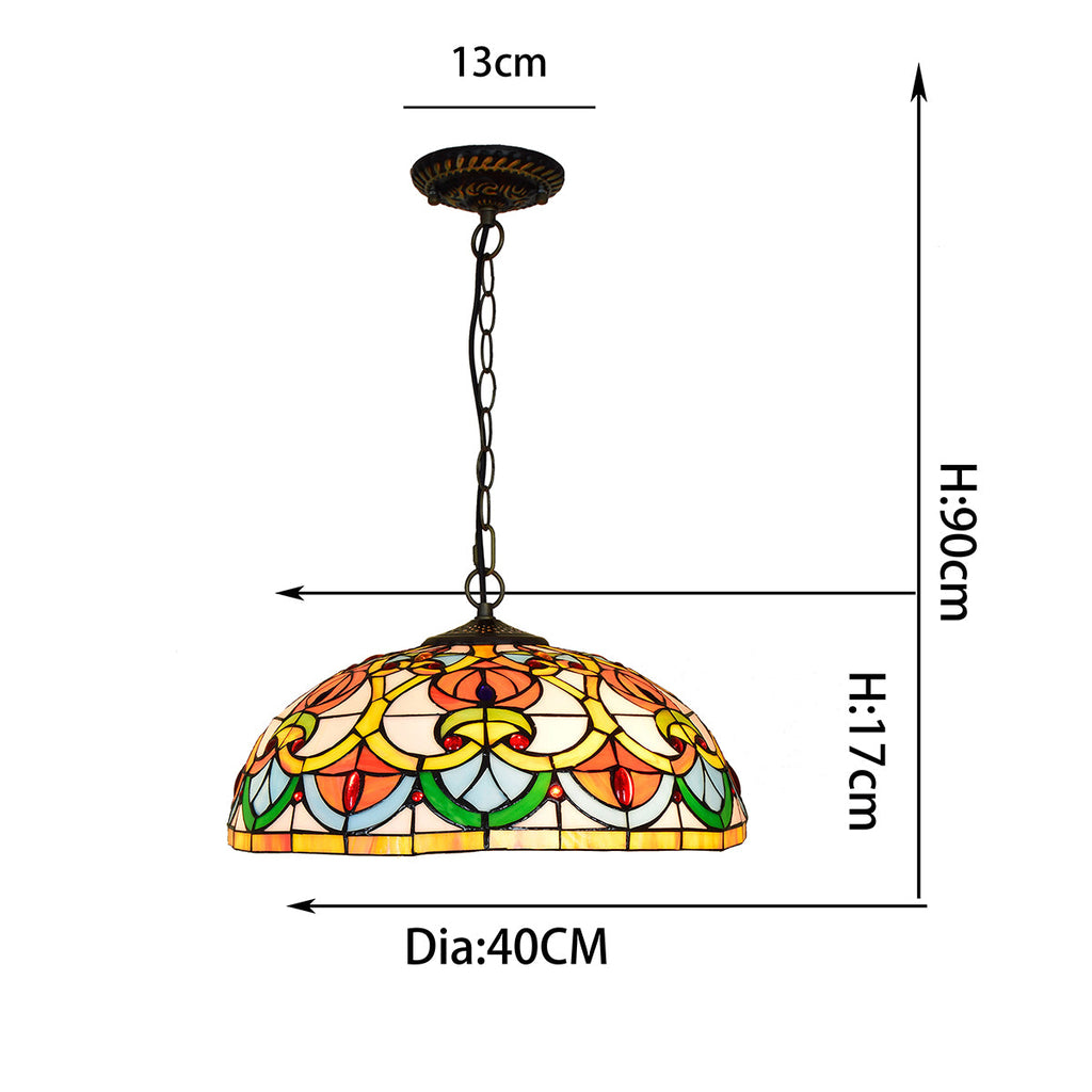 Tiffany-style stained glass pendant light in multicolored dome