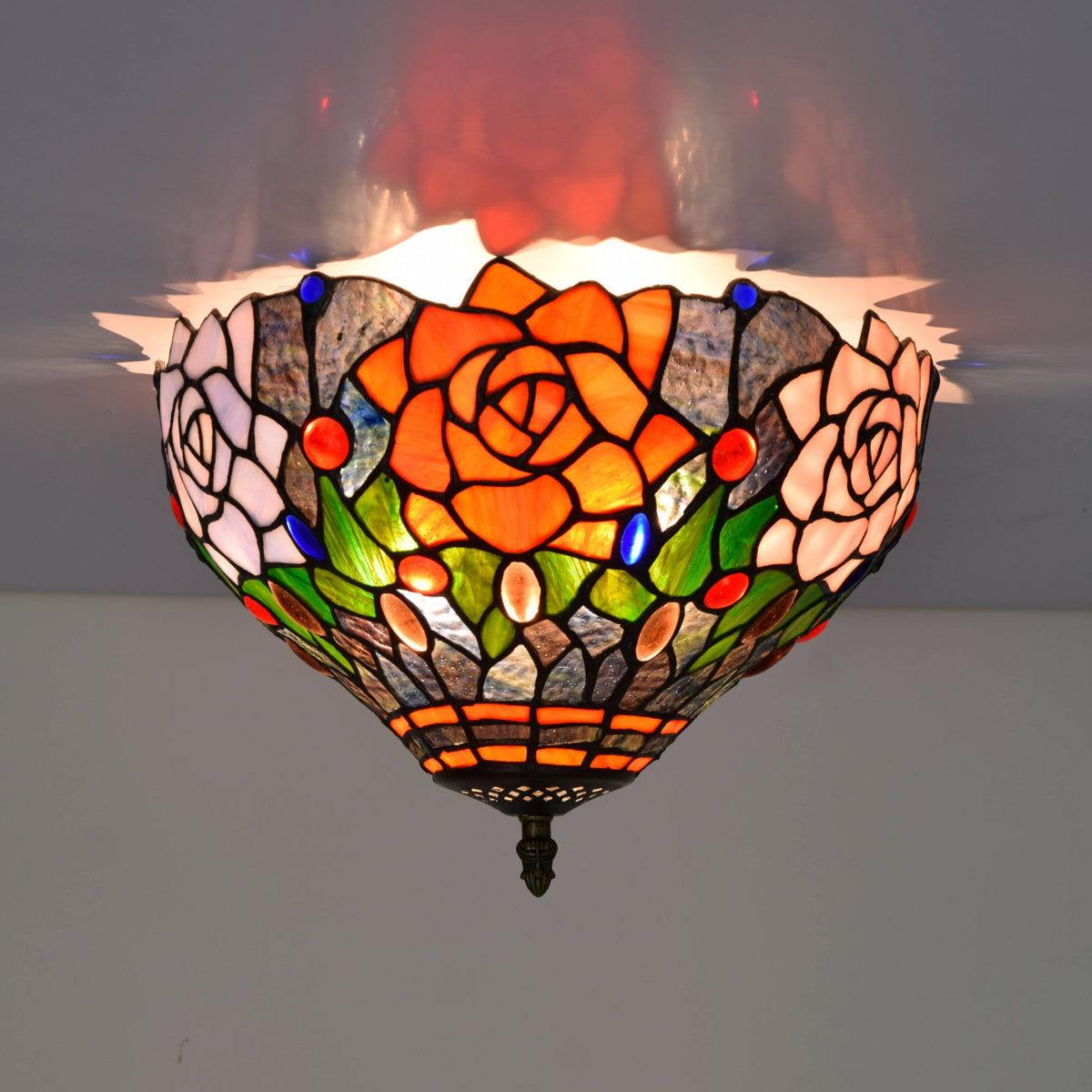 Tiffany Style Stained Glass Rose Ceiling Light