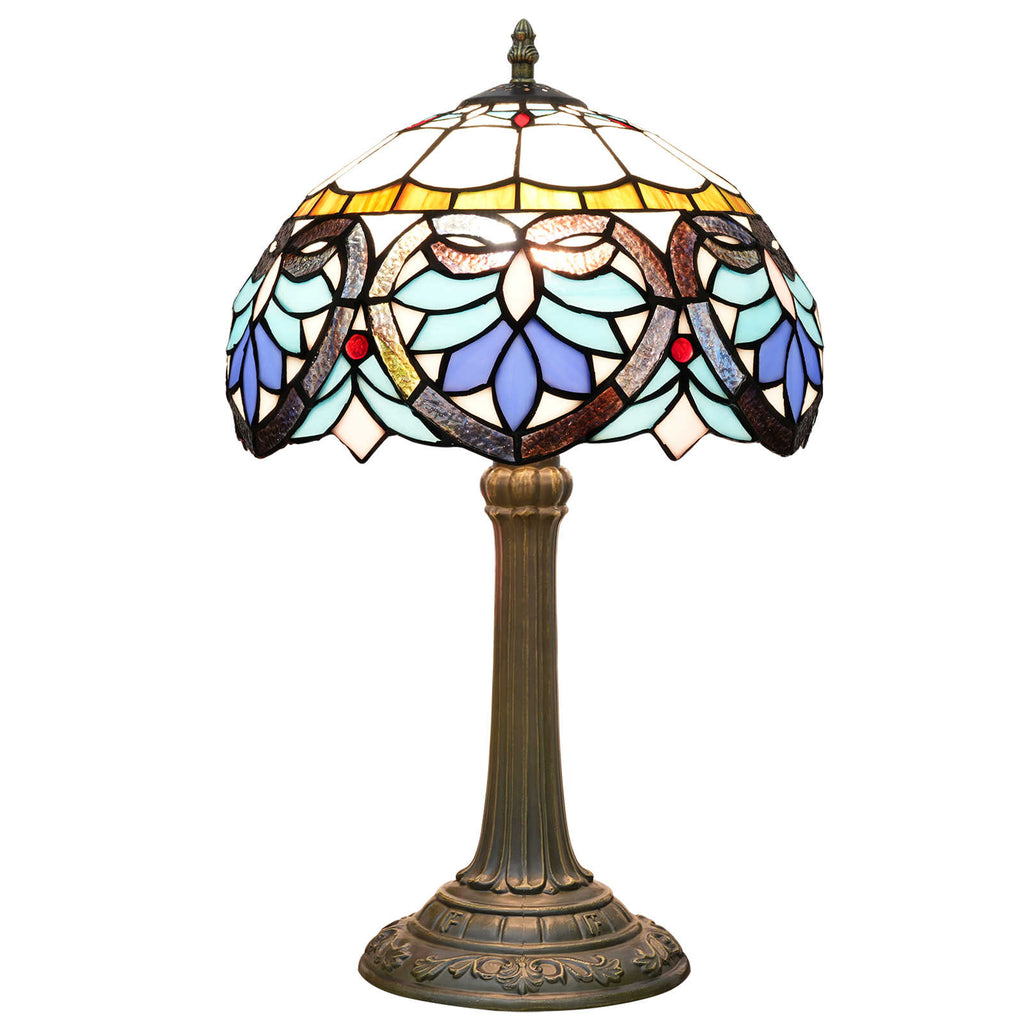 Tiffany Style Stained Glass Table Lamp, Blue and Cream