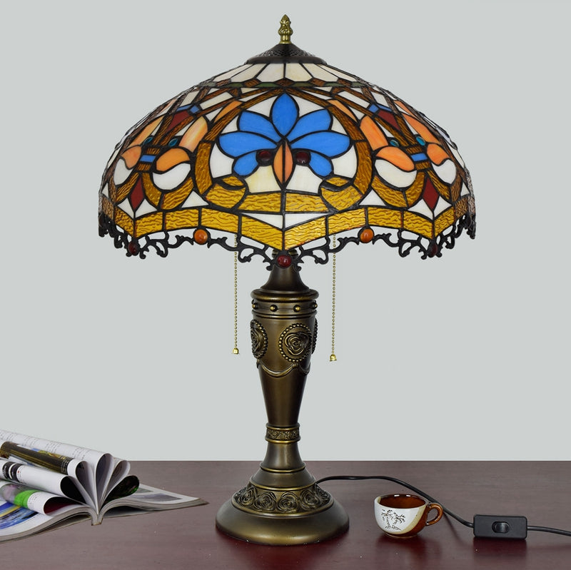 Tiffany Style Stained Glass Table Lamp with Blue Flower