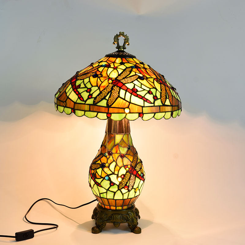 Tiffany Style Stained Glass Table Lamp with Dragonflies