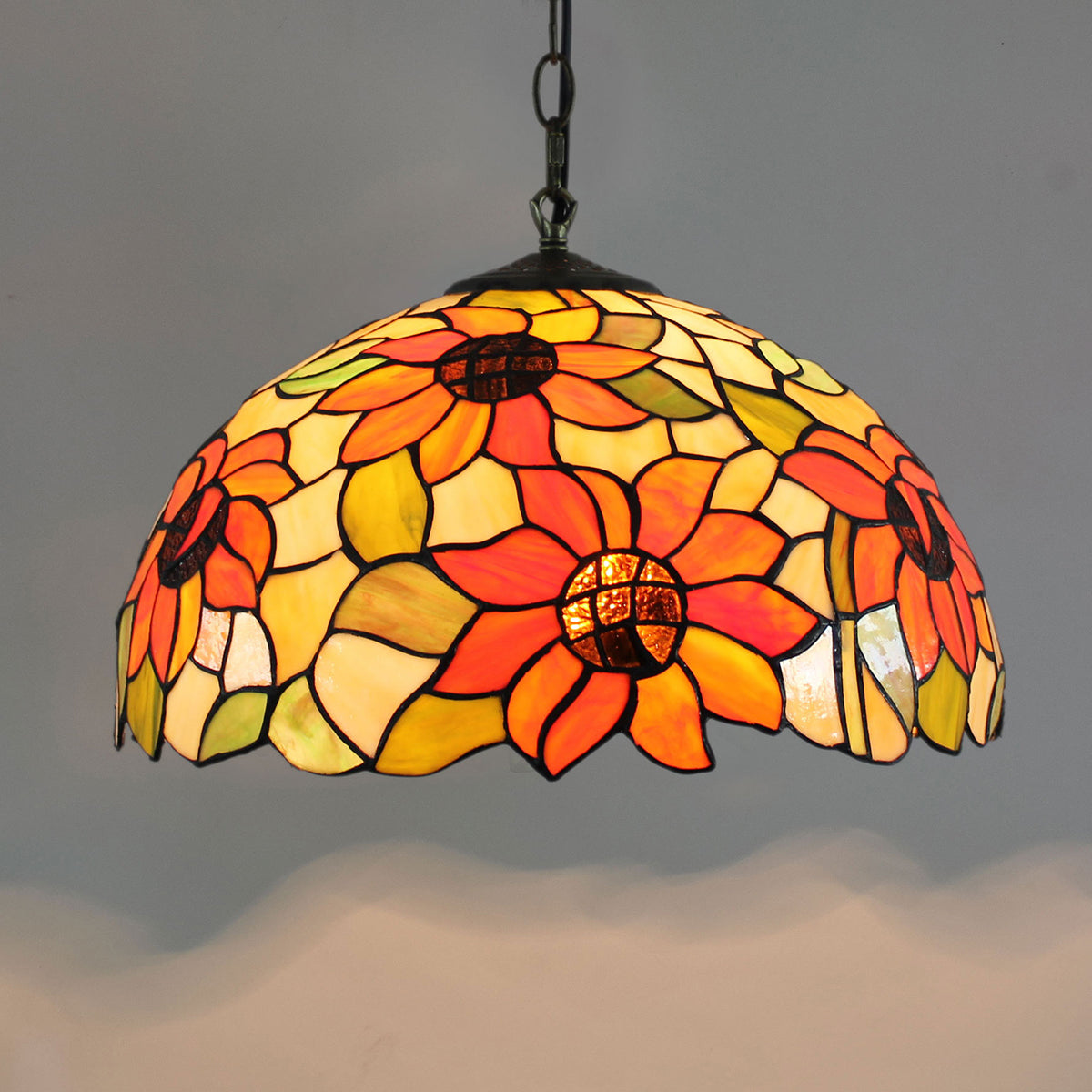 Tiffany-style Sunflower Pendant Light in Stained Glass