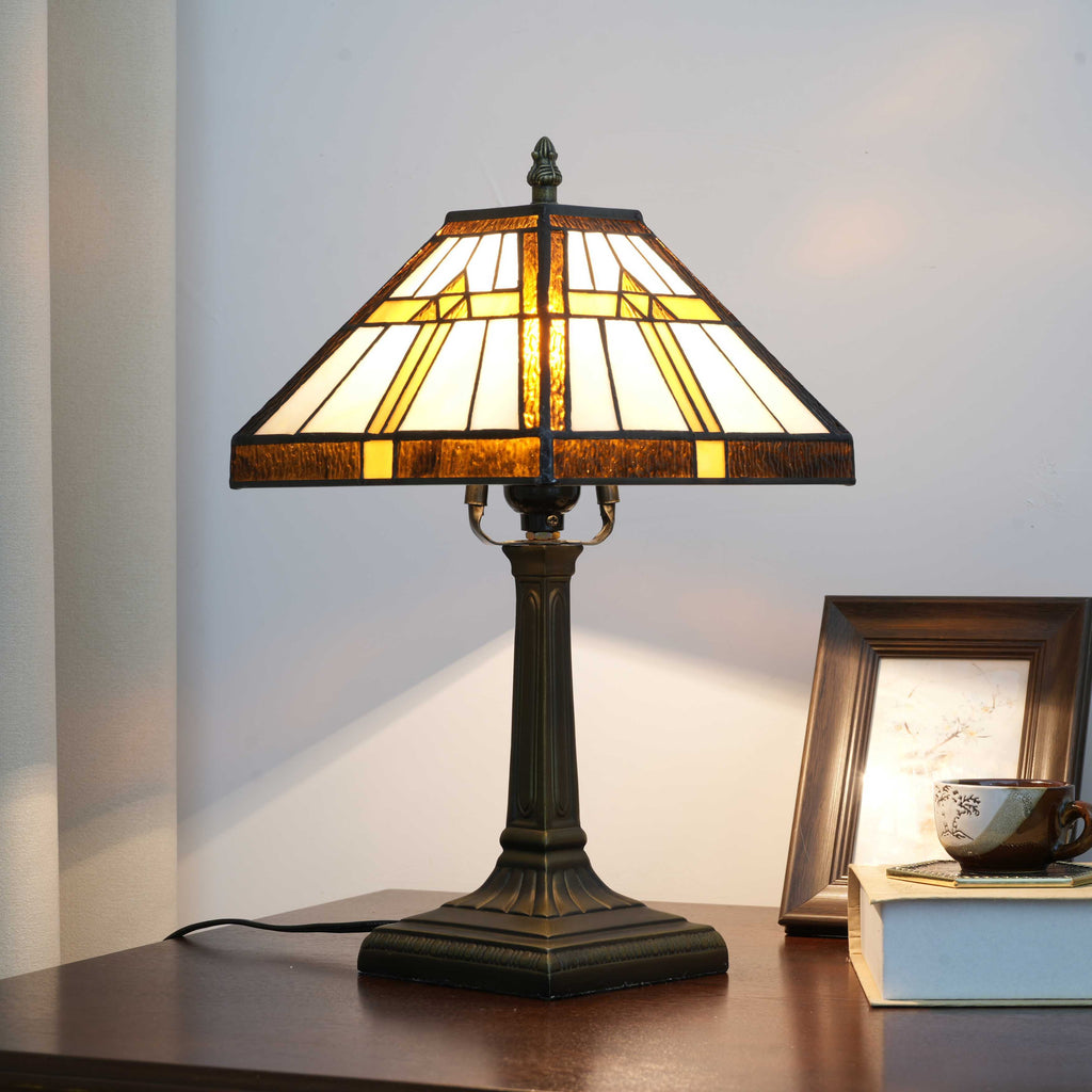 Tiffany Style Table Lamp in Amber and Cream Glass