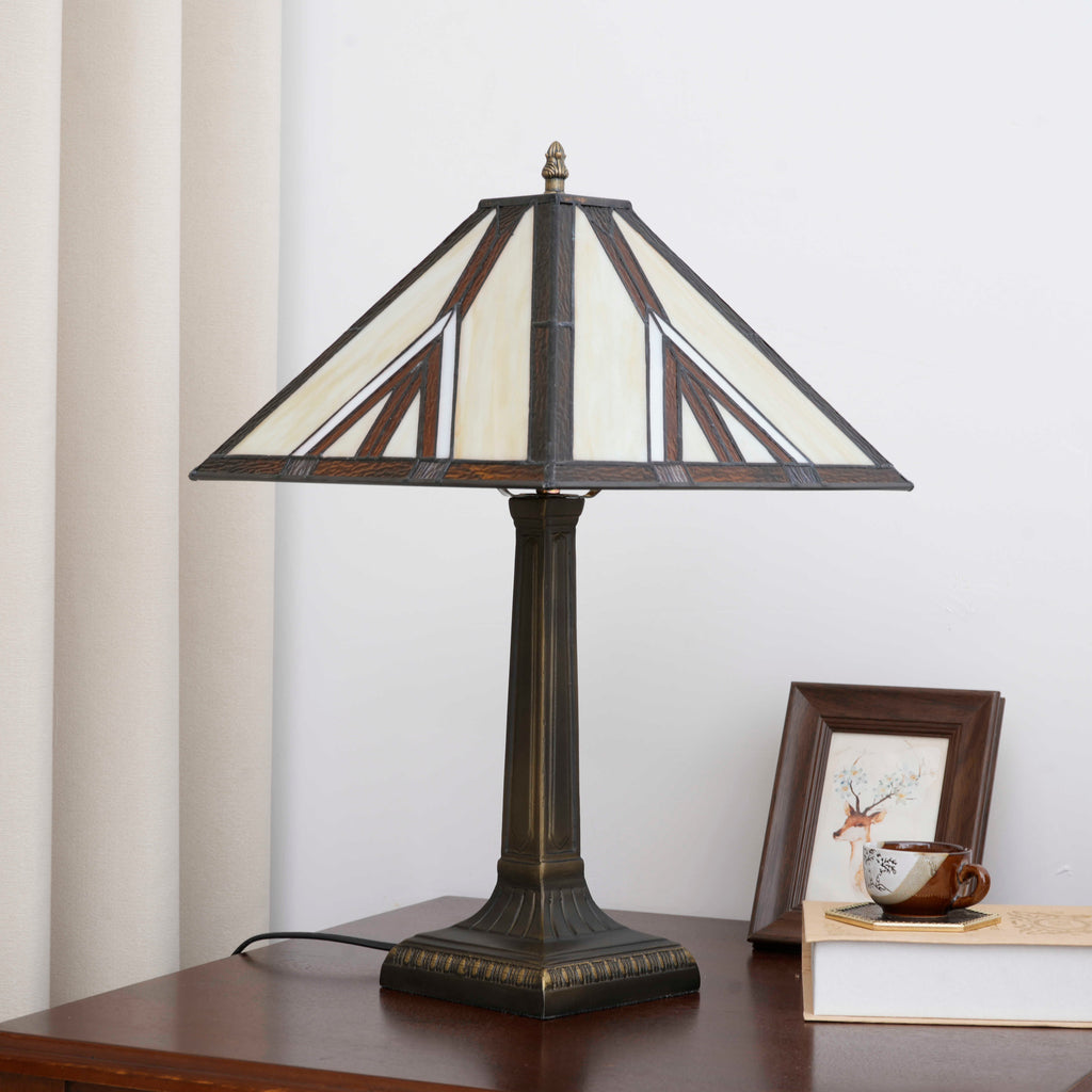 Tiffany Style Table Lamp in Bronze and Stained Glass