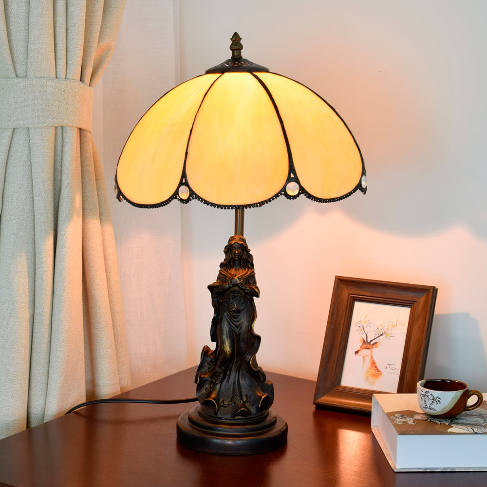 Tiffany Style Table Lamp with Female Statue