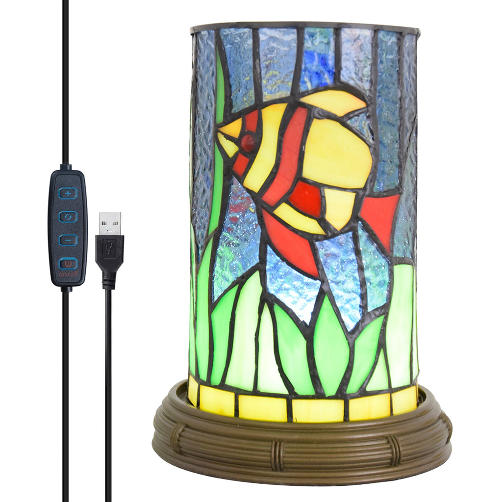 Tiffany Style Table Lamp with Fish and USB Port