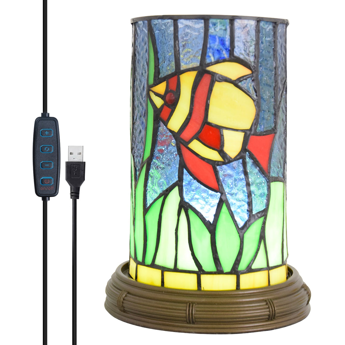 Tiffany Style Table Lamp with Fish and USB Port