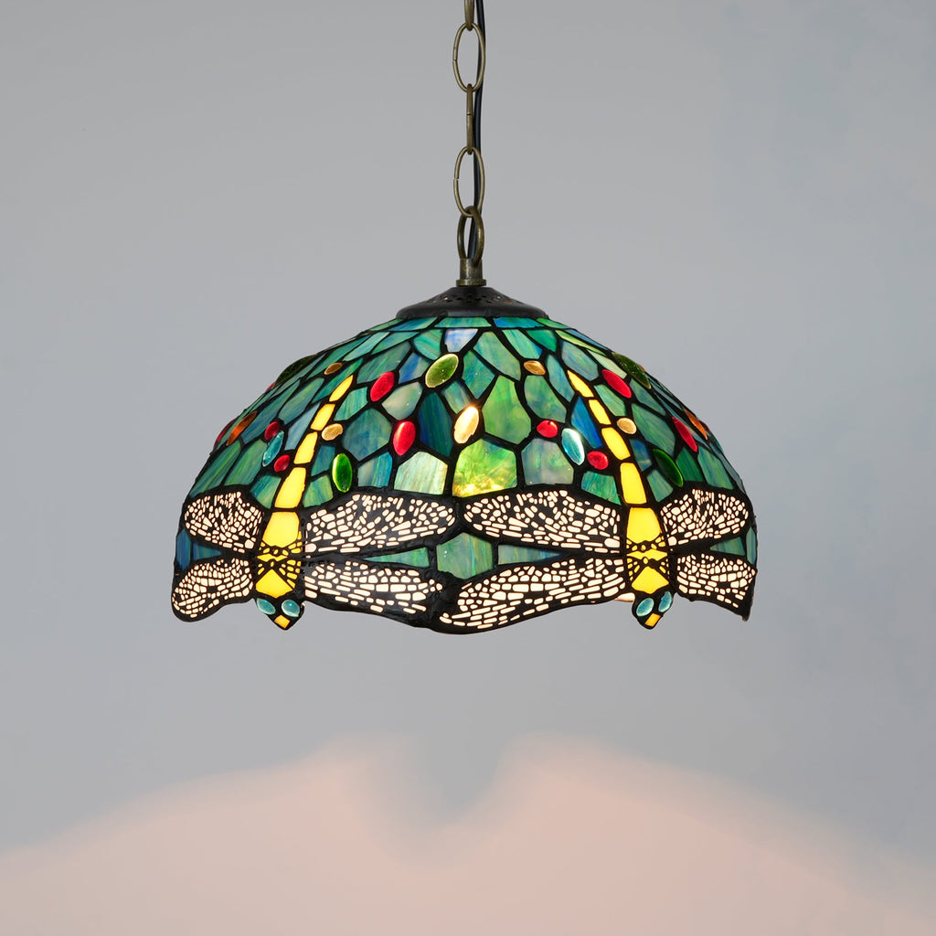 Tiffany-Style Tinted Glass Dragonfly Pendant Light