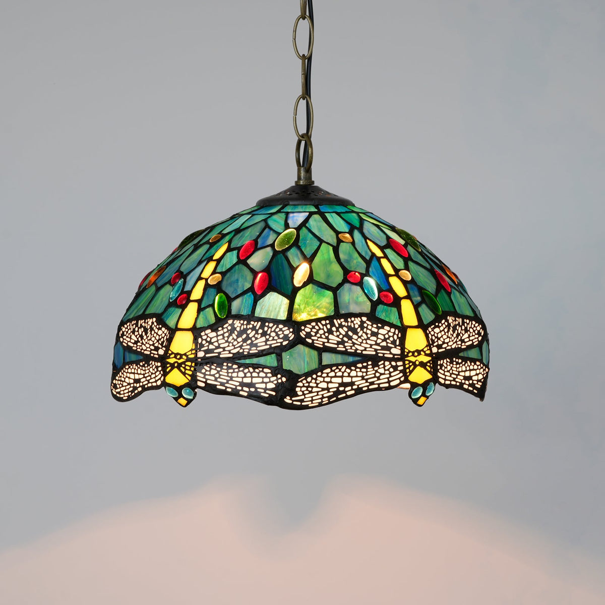 Tiffany-Style Tinted Glass Dragonfly Pendant Light
