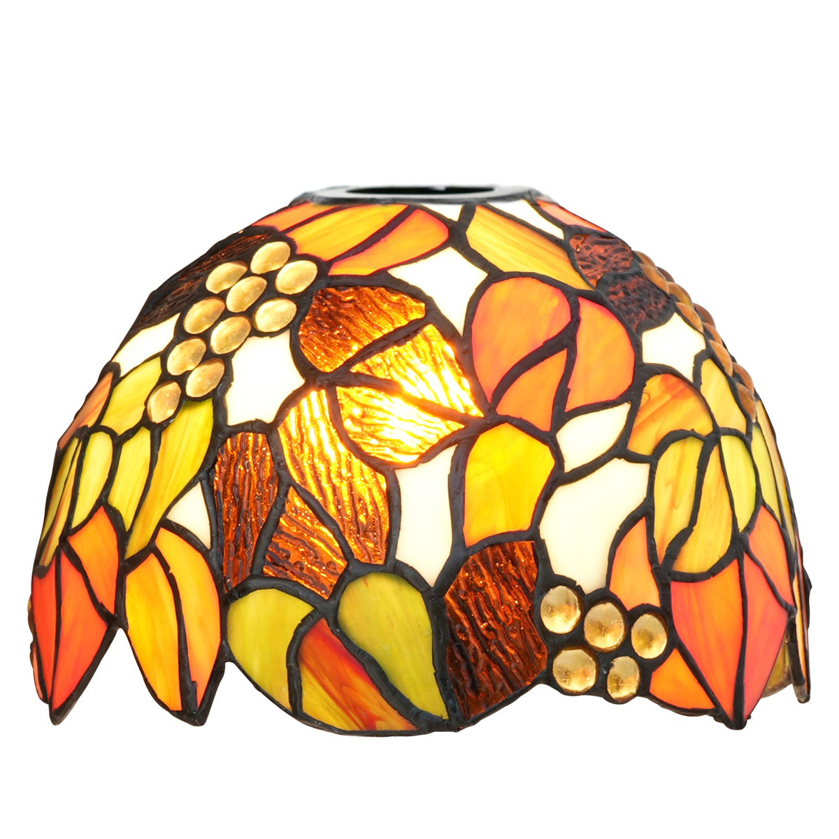 Tiffany-style tinted glass lampshade in orange and yellow berries