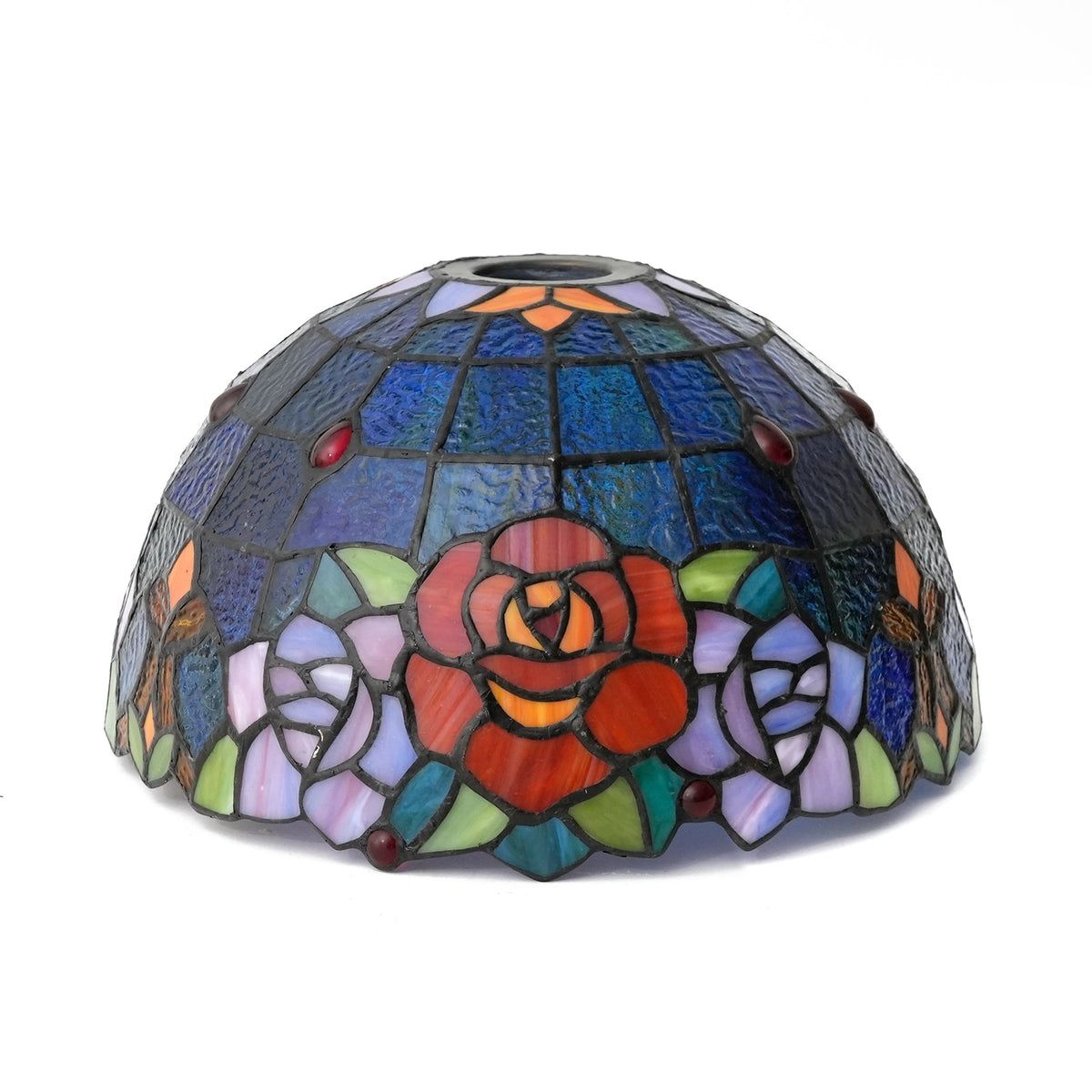 Tiffany-style tinted glass lampshade with a rose pattern