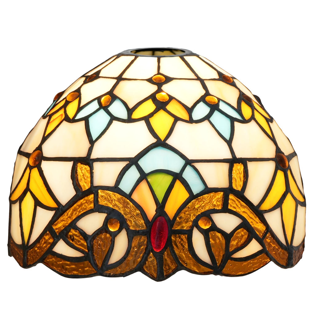Tiffany-style tinted glass lampshade with red jewel
