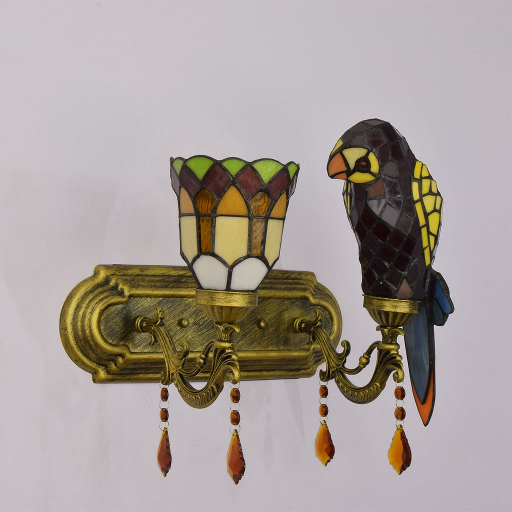 Tiffany Style Tinted Glass Parrot Wall Sconce