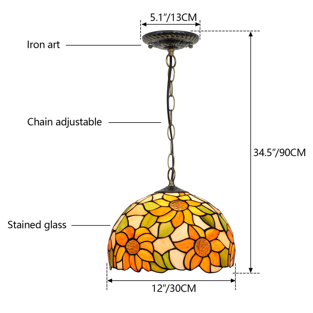 Tiffany-style tinted glass sunflower pendant light