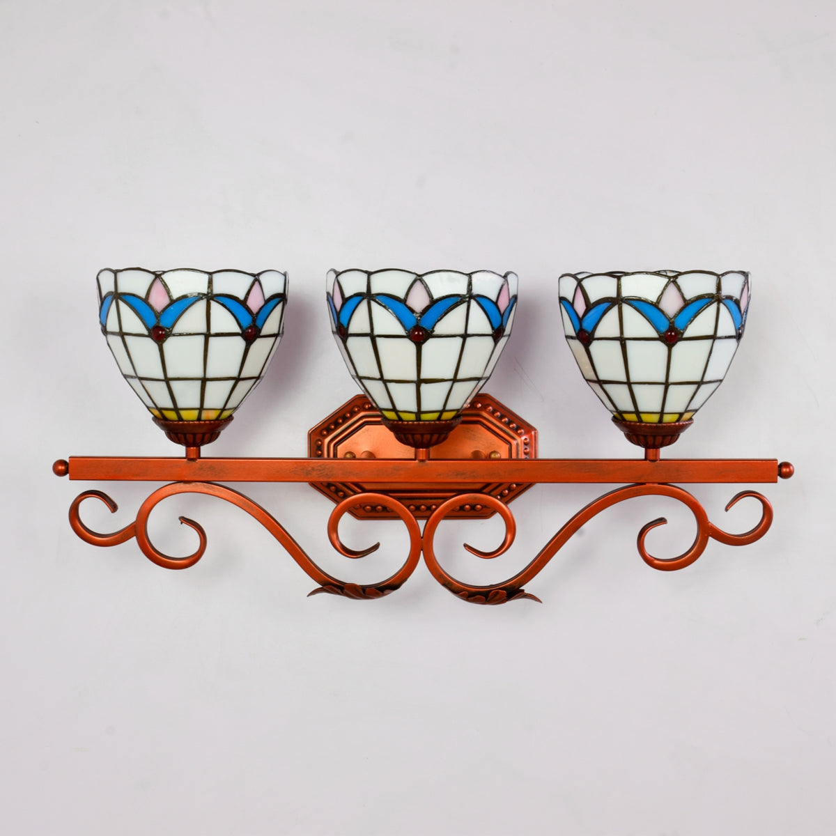 Tiffany Style Triple Wall Sconce in Stained Glass