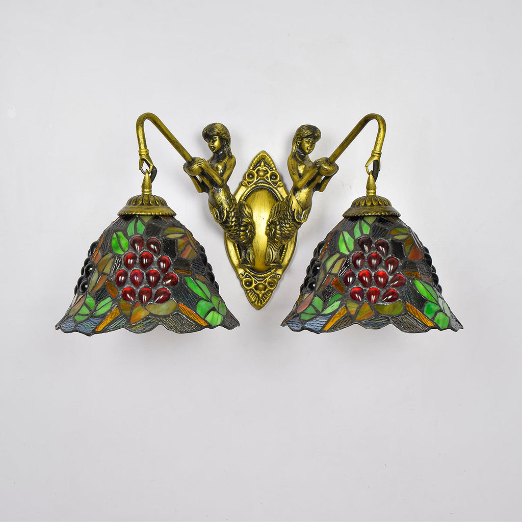 Tiffany Style Wall Sconce with Mermaids and Grapes