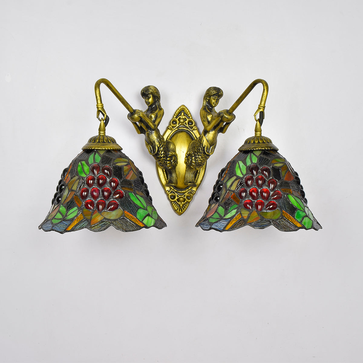 Tiffany Style Wall Sconce with Mermaids and Grapes