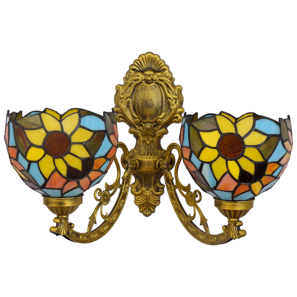 Tiffany Sunflower Double Stained Glass Wall Sconce