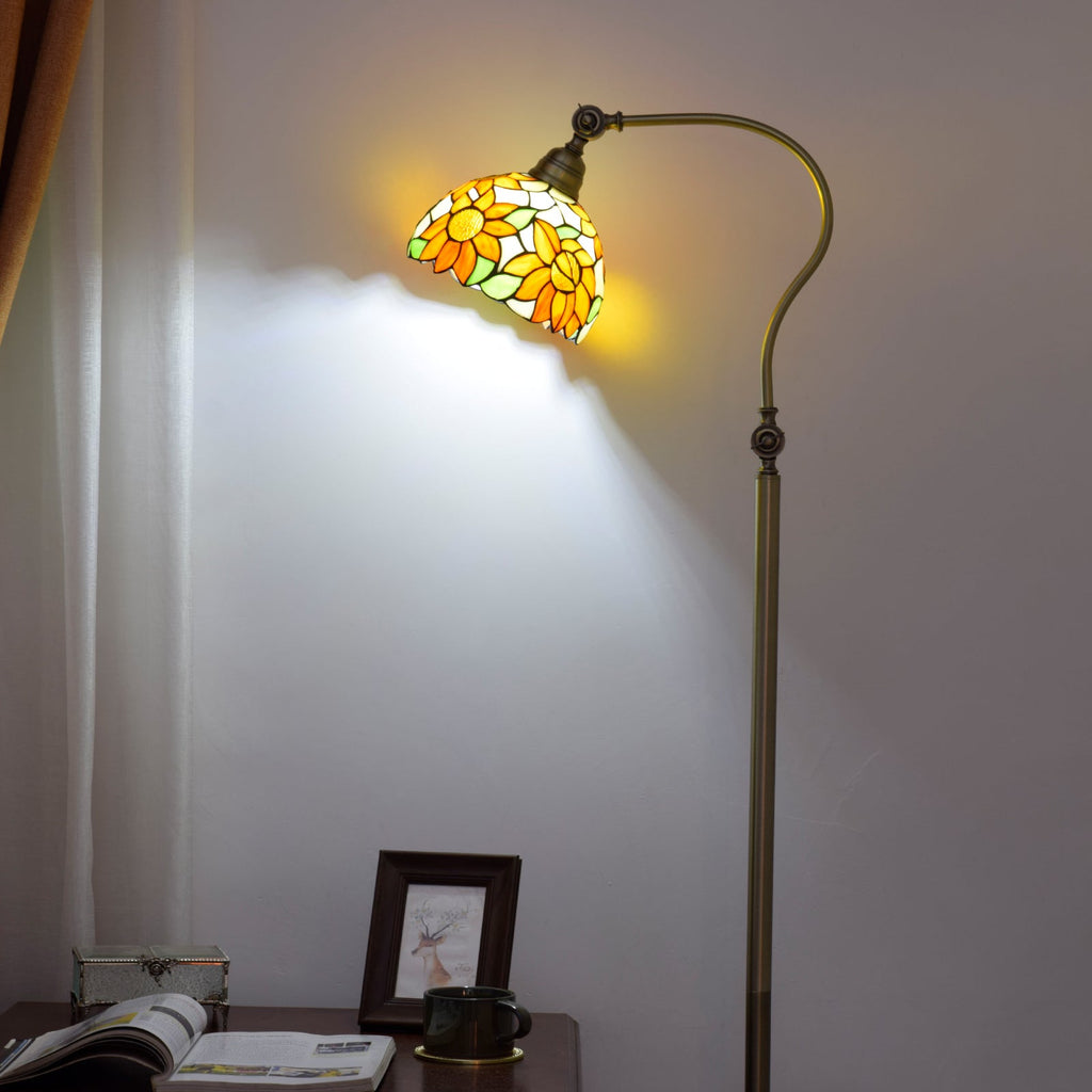Tiffany Sunflower Floor Lamp in Aged Brass