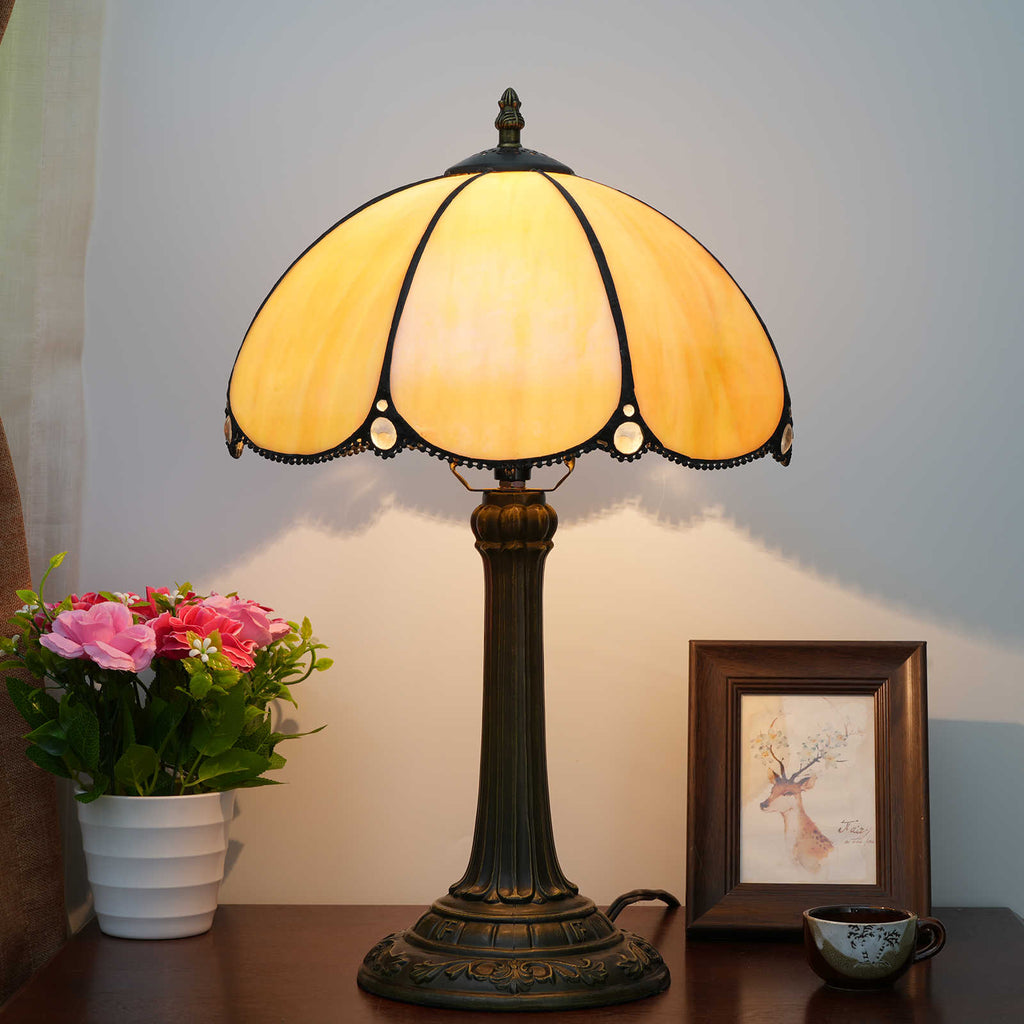 Tiffany Table Lamp in Amber Tinted Glass