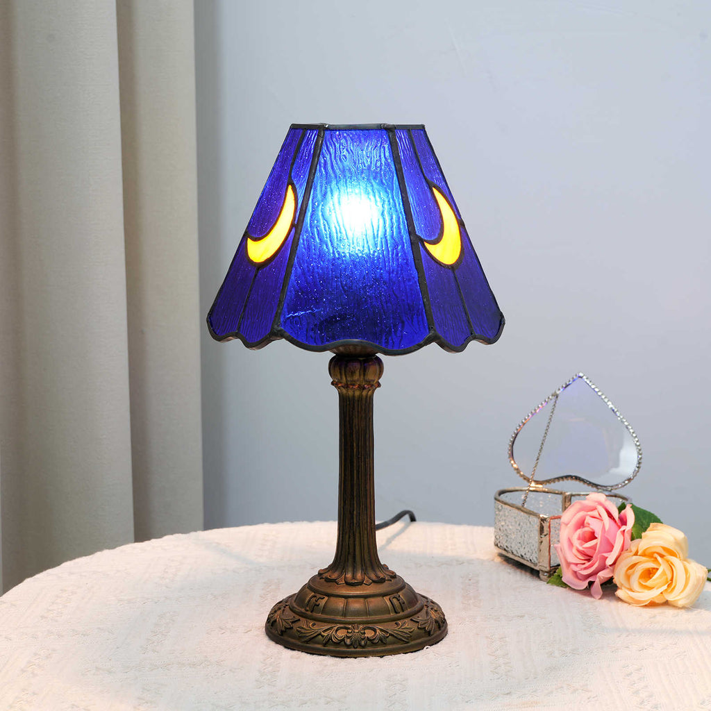 Tiffany Table Lamp in Blue Glass with Moons