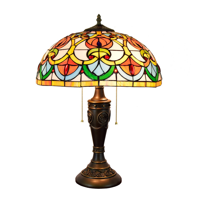 Tiffany Table Lamp in Bronze and Multicolored Stained Glass