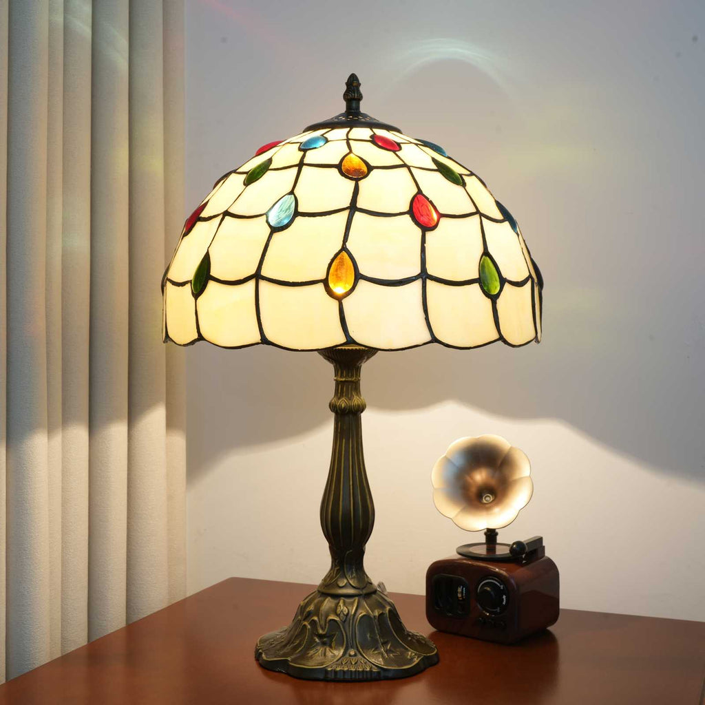 Tiffany Table Lamp in Multicolor Stained Glass Dome