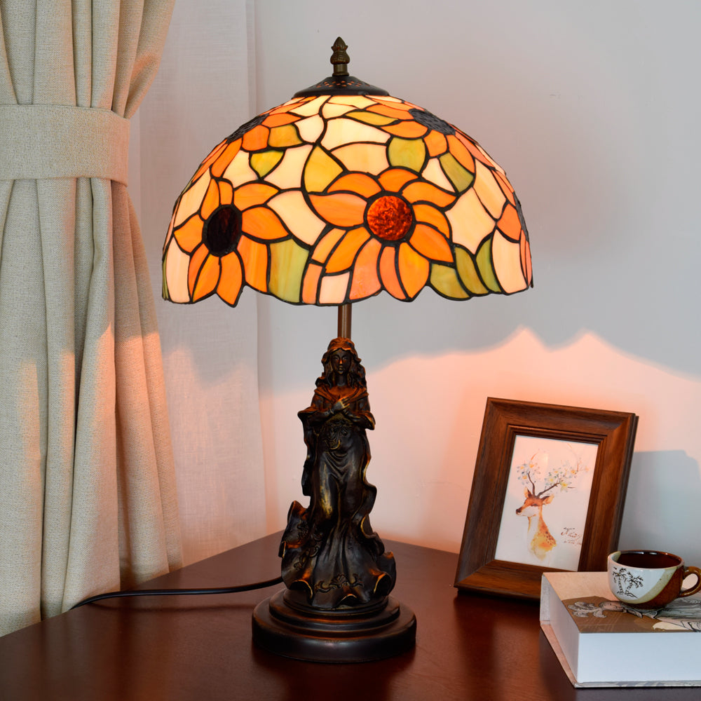 Tiffany Table Lamp in Orange Sunflower Glass
