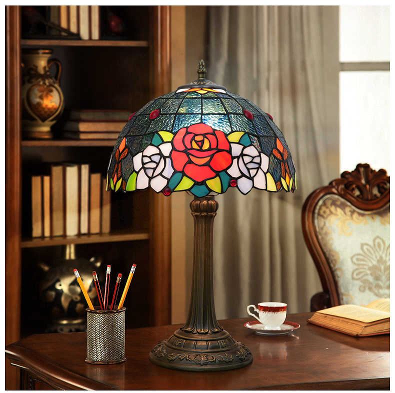 Tiffany Table Lamp in Pink and Bronze Tinted Glass