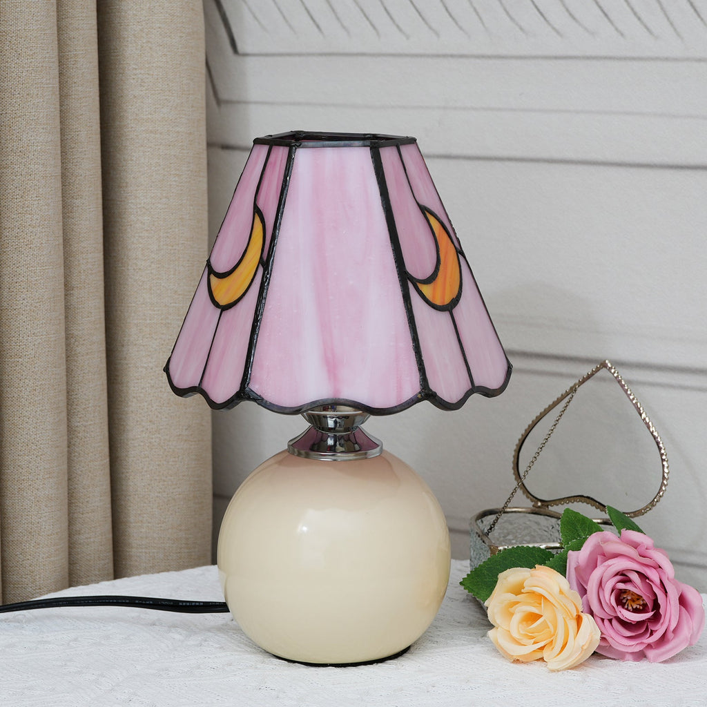 Tiffany Table Lamp in Pink Glass and Moons