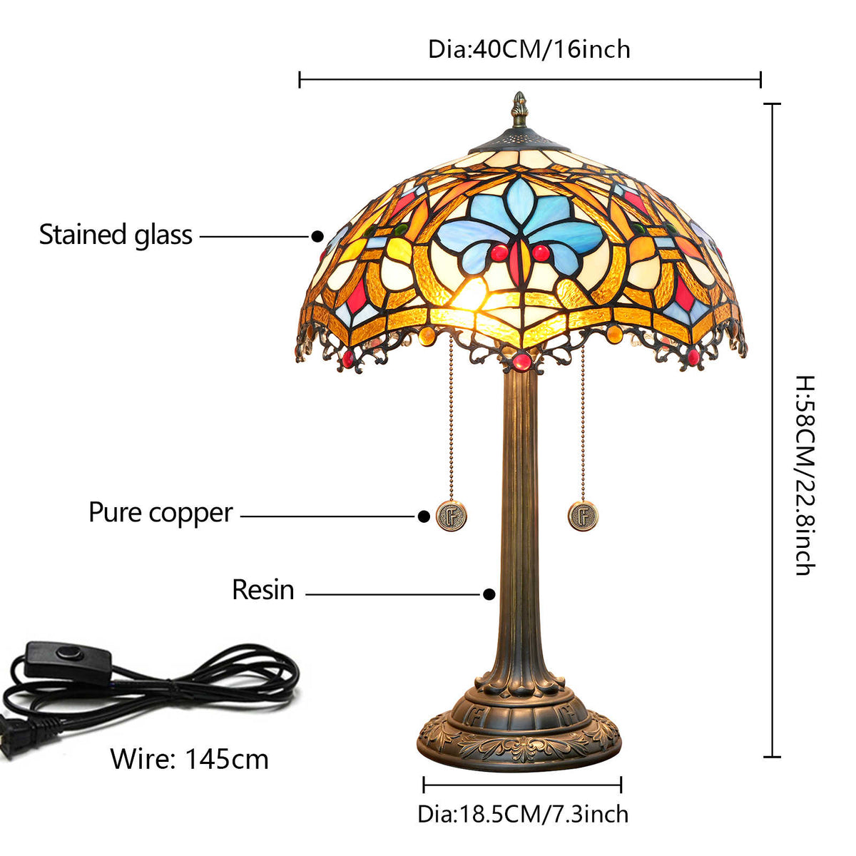 Tiffany Table Lamp in Stained Glass with Butterfly Motif