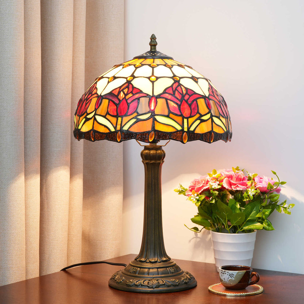 Tiffany Table Lamp in Warm Floral Tinted Glass