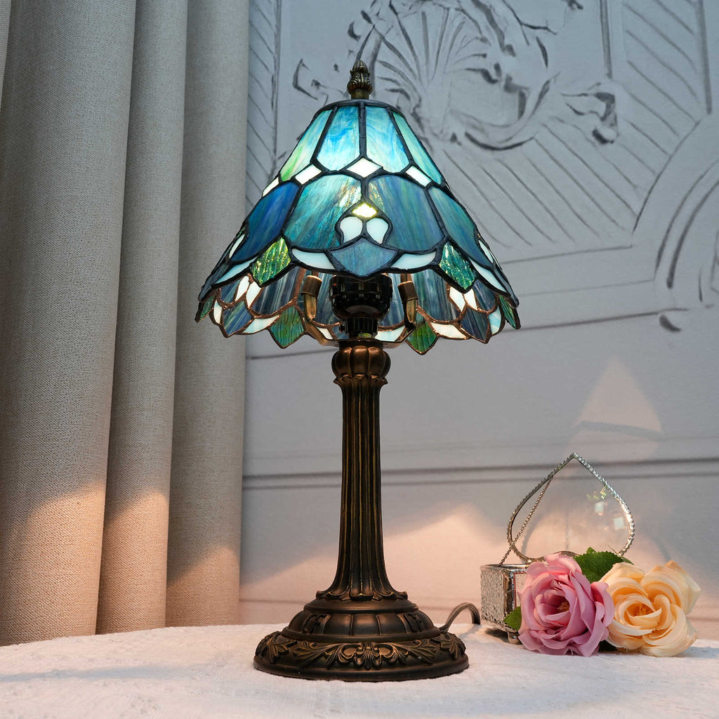 Tiffany Table Lamp with Blue Green Tinted Glass