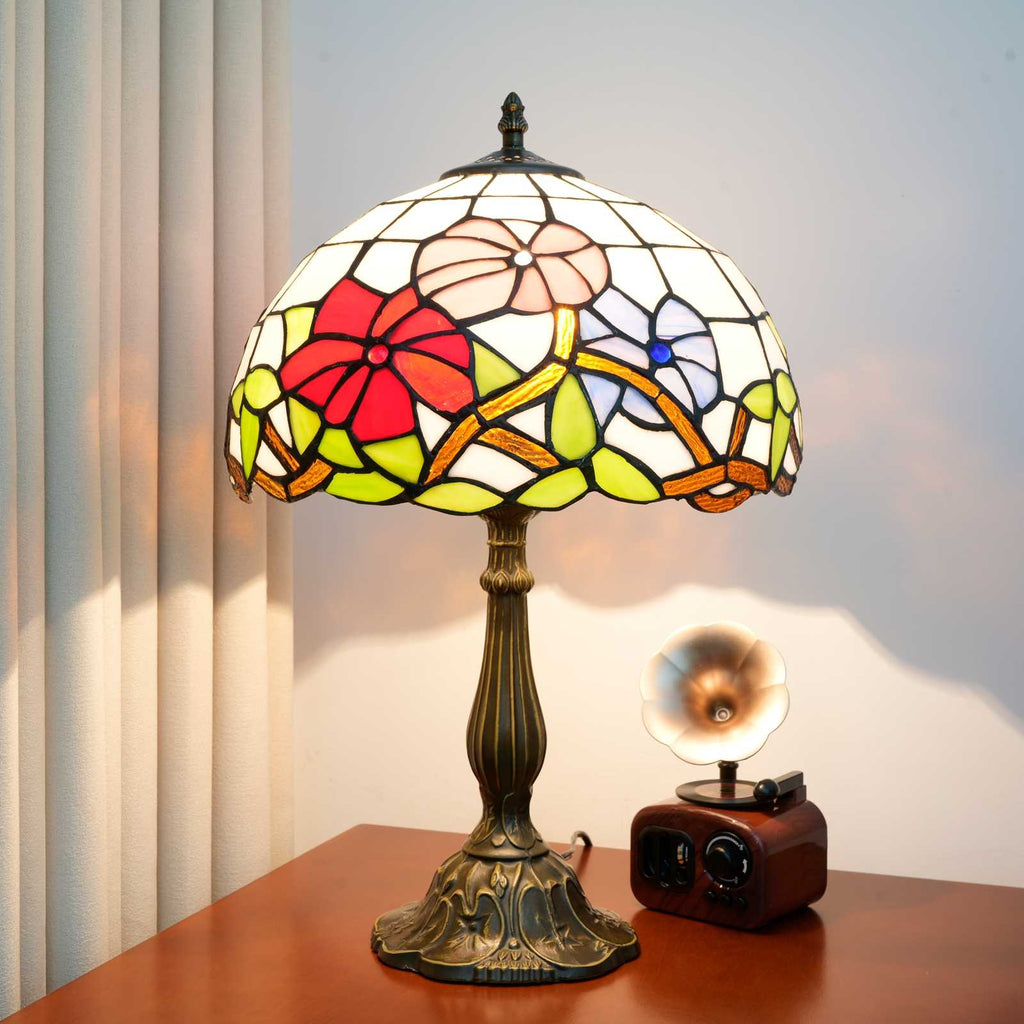 Tiffany Table Lamp with Multicolored Floral Stained Glass