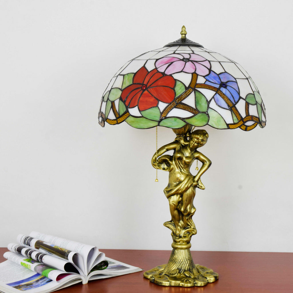 Tiffany Table Lamp with Woman and Flower Base