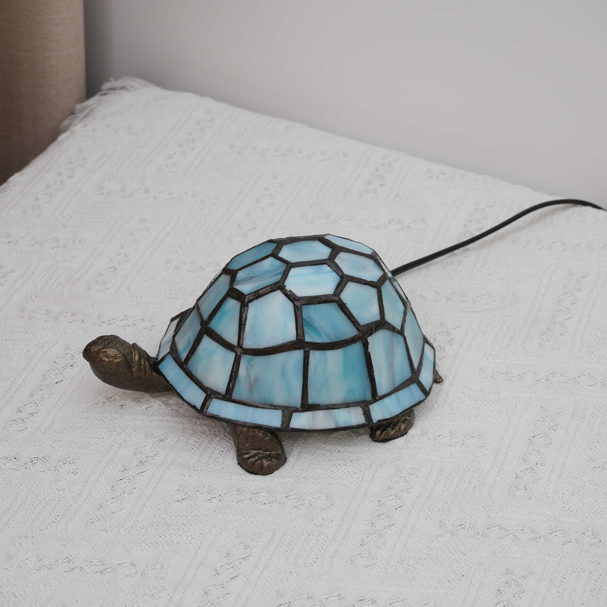 Tiffany Turtle Lamp in Light Blue Tinted Glass