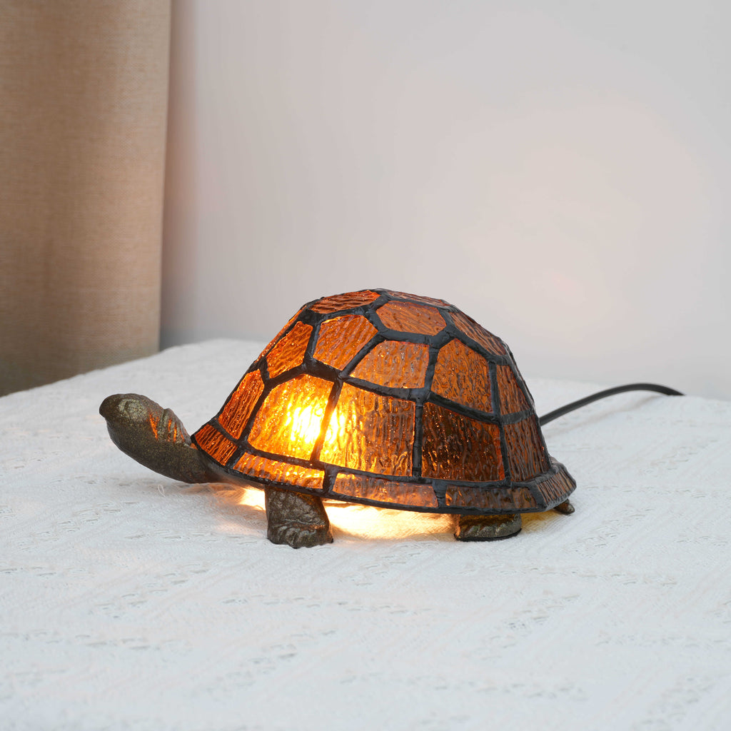 Tiffany Turtle Night Light in Amber and Bronze Glass