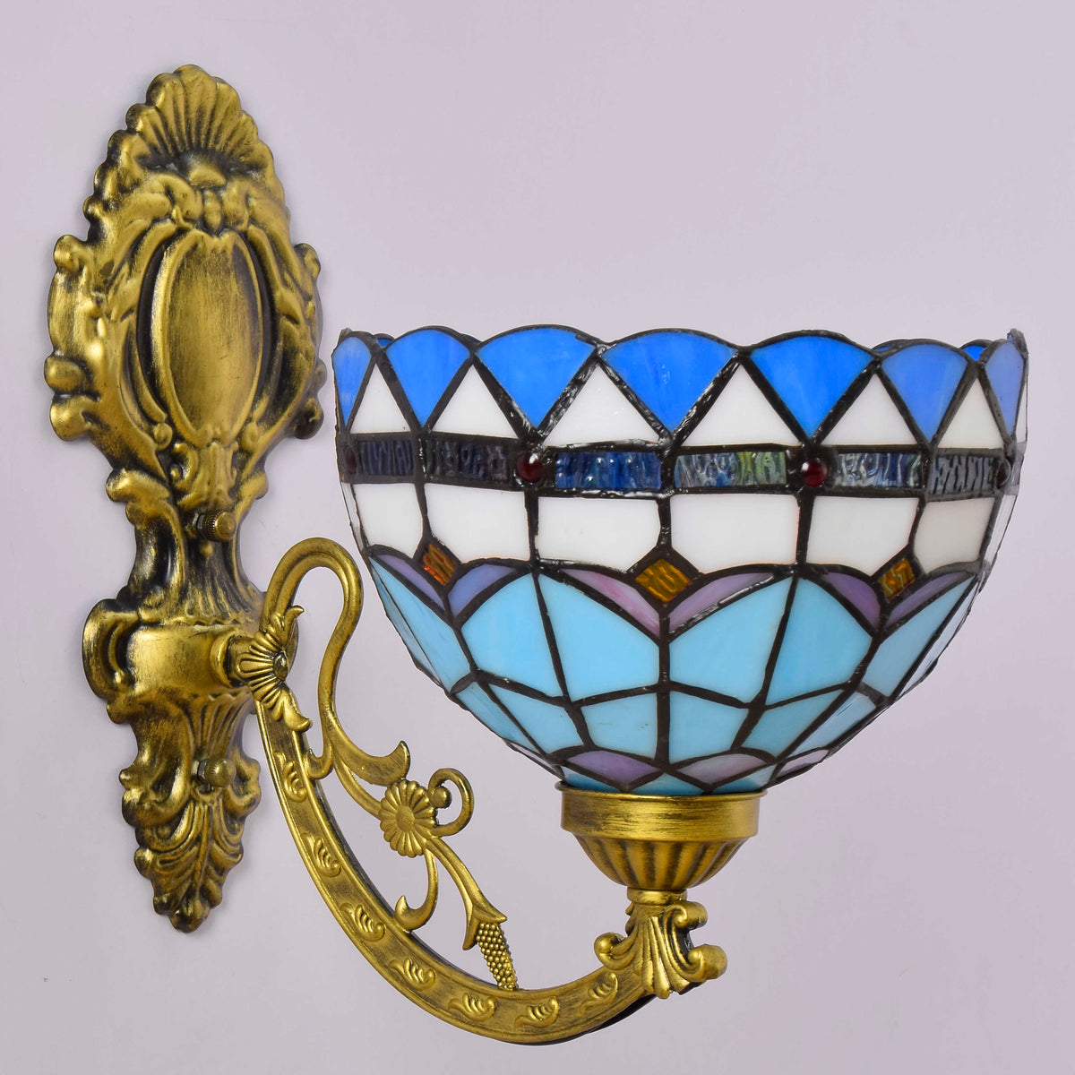 Tiffany Wall Sconce in Blue and Antique Gold Glass