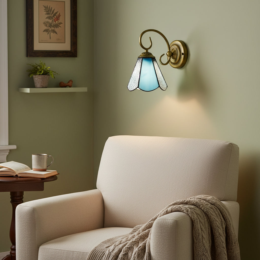 Tiffany Wall Sconce in Blue and Bronze Glass