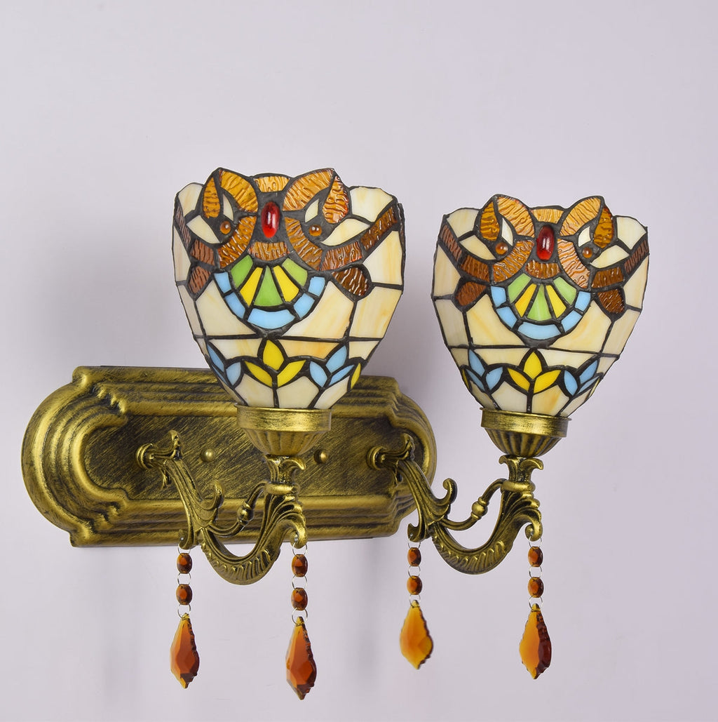 Tiffany Wall Sconce with Multicolored Stained Glass and Pendants
