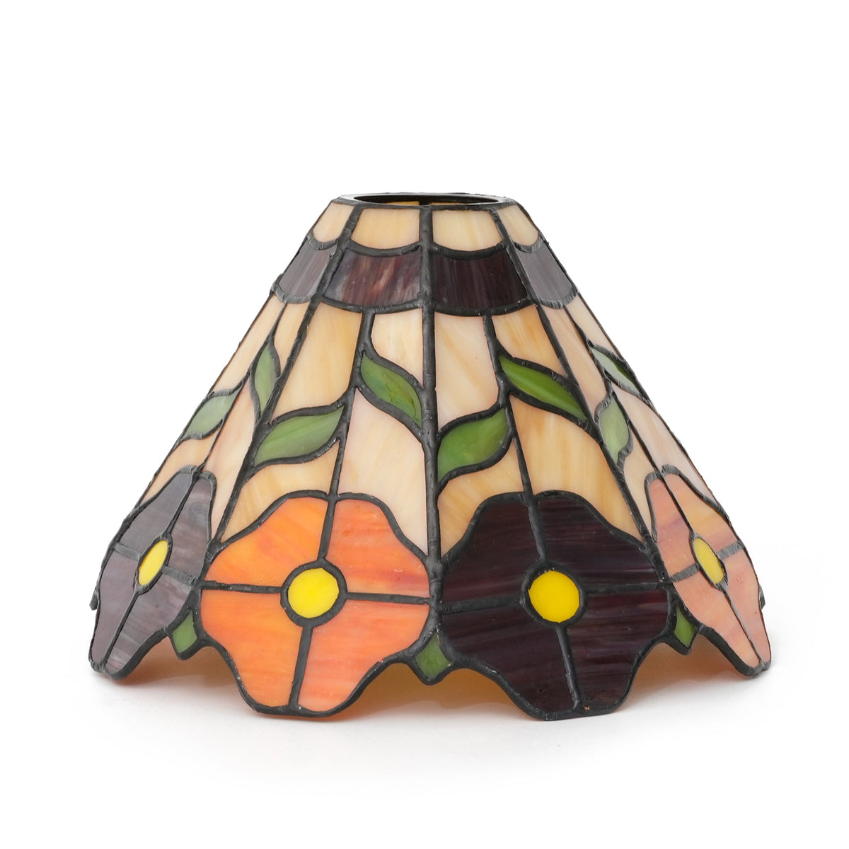 Tinted Glass Lampshade with Orange and Mauve Flowers