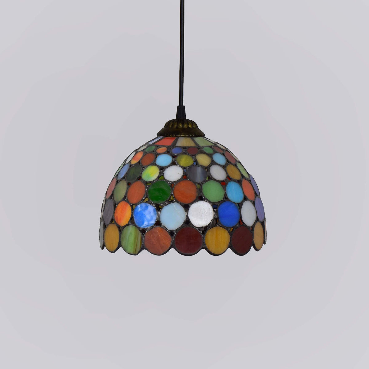 Tinted Glass Pendant Light with Multicolored Circles