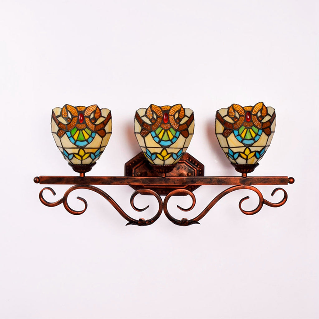 Triple Stained Glass Tiffany Wall Sconce in Aged Bronze