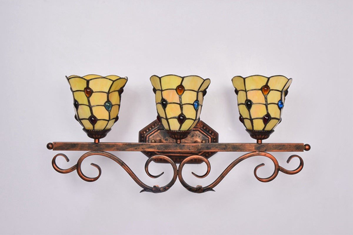 Triple Wall Sconce in Tinted Glass and Antique Bronze