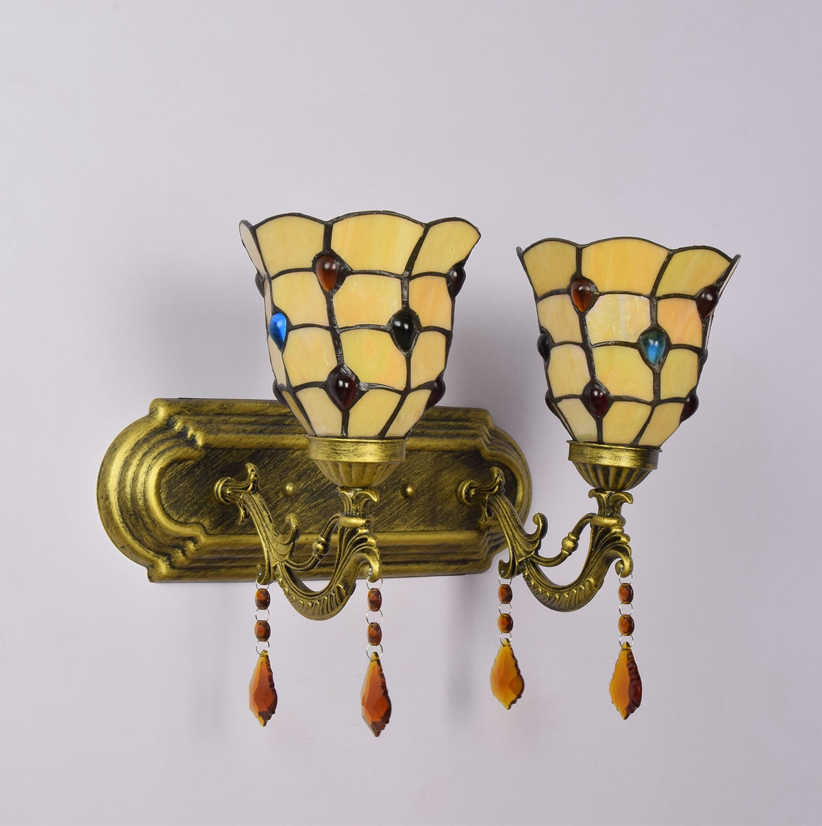 Vintage Double Wall Sconce in Amber Glass Tiffany
